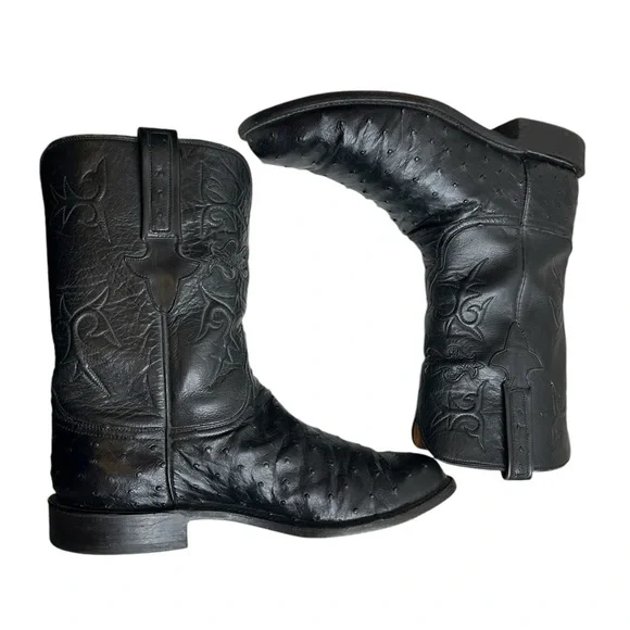 Lucchese Black Full Quill Ostrich Leather Cowboy Western Boots Men's 10.5